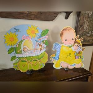 Vintage 1970s Beistle Baby Shower Nursery Die-Cut Decorations - Set of 2 Easter